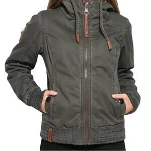 Naketano Brave New World Jacket Bomber Full Zip Hooded 100% Cotton Green Small